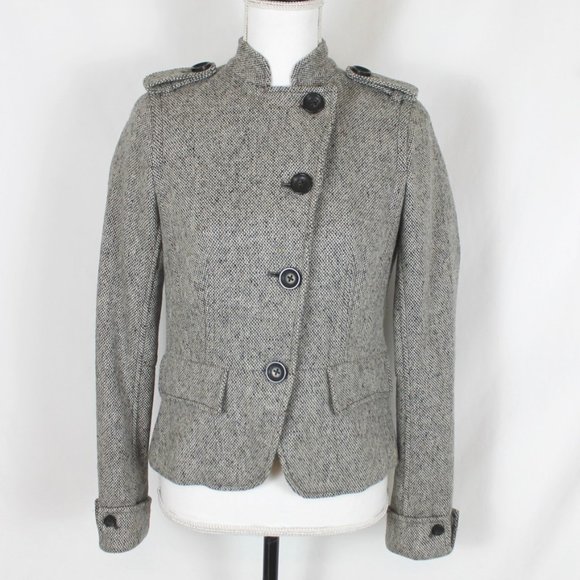 GAP TWEED COAT  Woman Size Small BROWN & WHITE MILITARY STYLE  BUTTON FRONT L/S - Picture 1 of 13